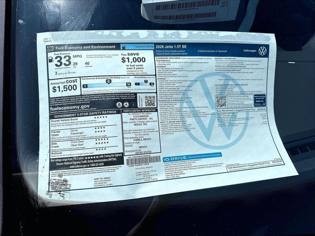 2026 Volkswagen Jetta 1.5T SE