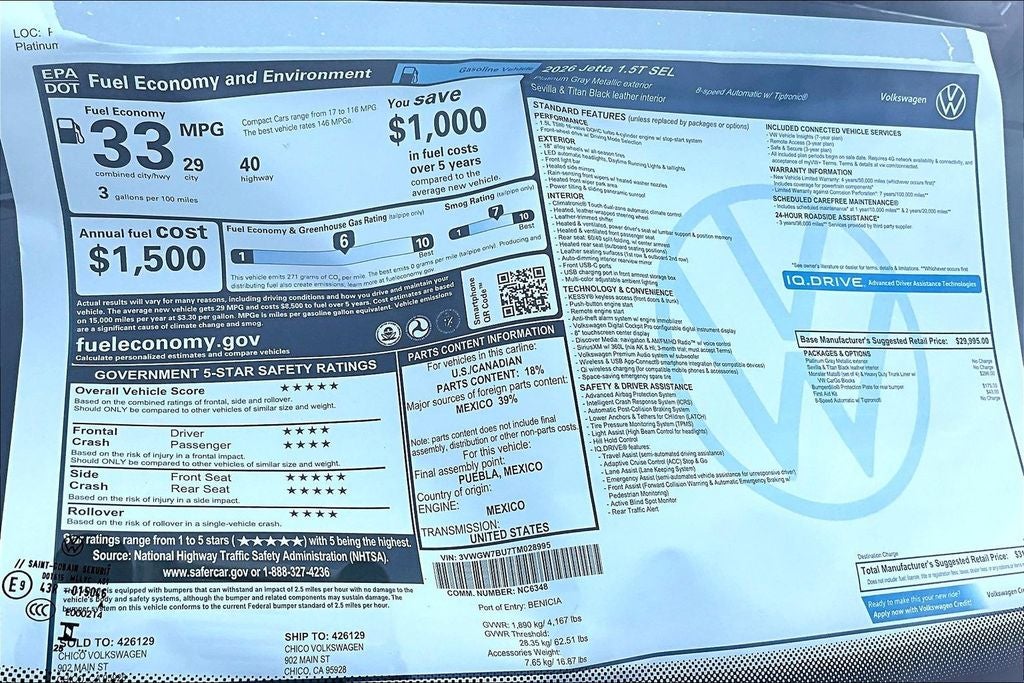 2026 Volkswagen Jetta 1.5T SEL